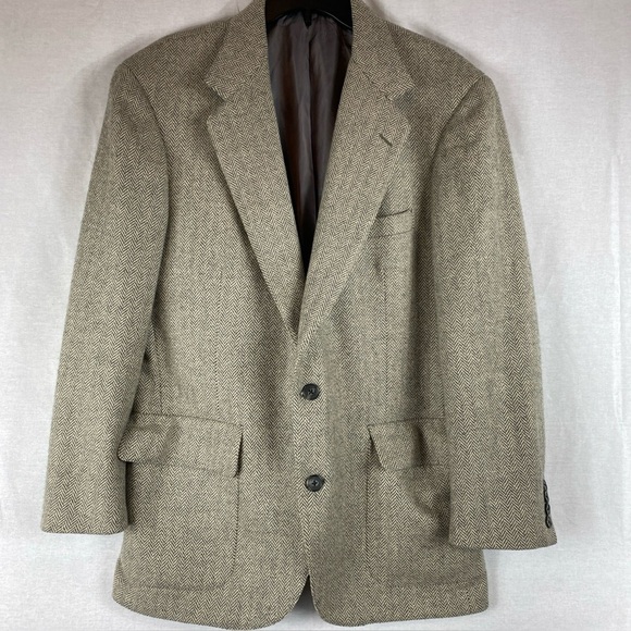 Southwick H. Stockton Cream Brown Blue Herringbone Tweed Jacket Blazer 41 Reg - Picture 1 of 10